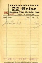 [00230] Taschenvoltmeter, Badische Uhrenfabrik, 1929 (Rechnung)