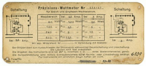 [00128] Pr�zisions-Wattmeter f�r Gleich- und Einphasen-Wechselstrom; AEG; 1917